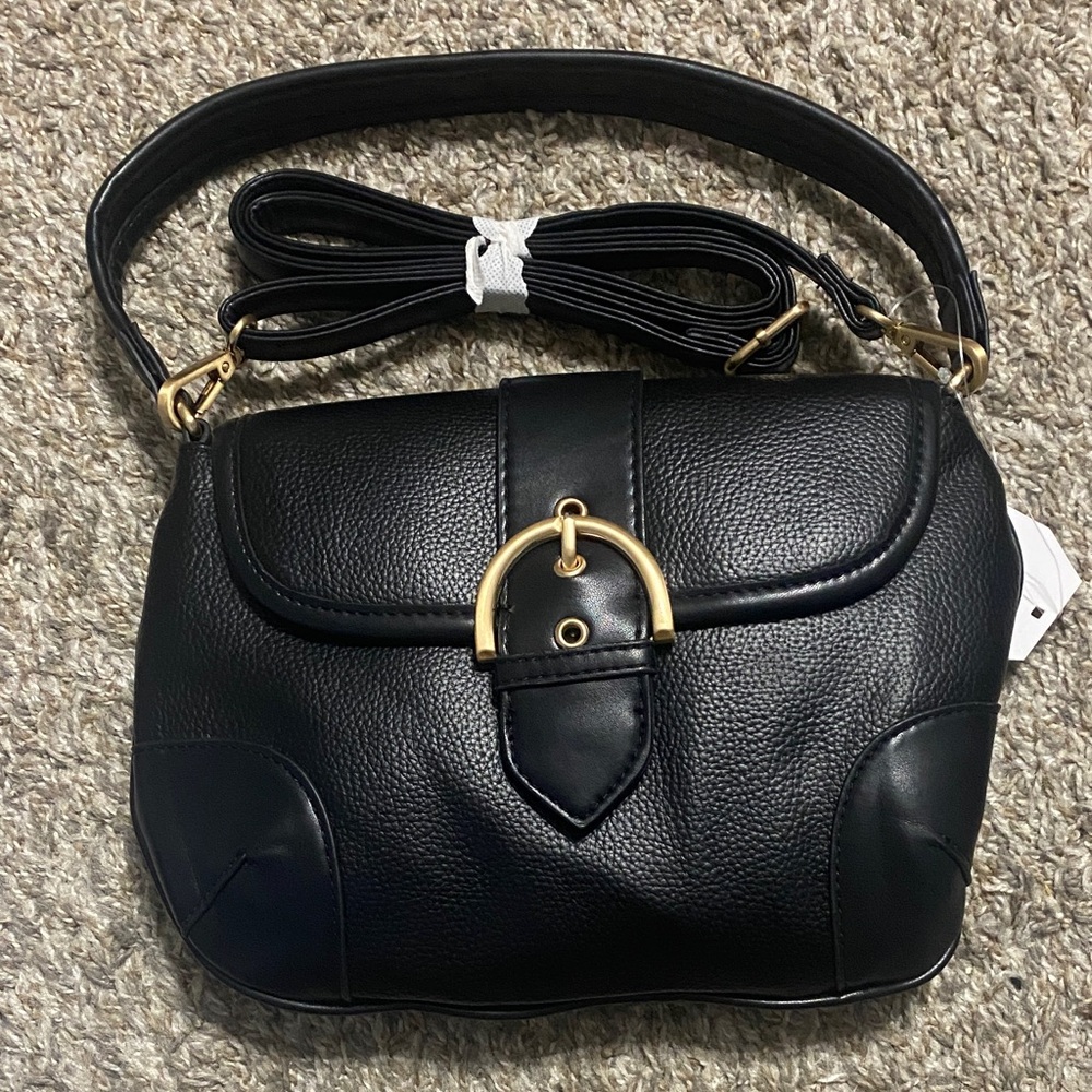 Time and Tru Black Crossbody Bag with Gold Accents